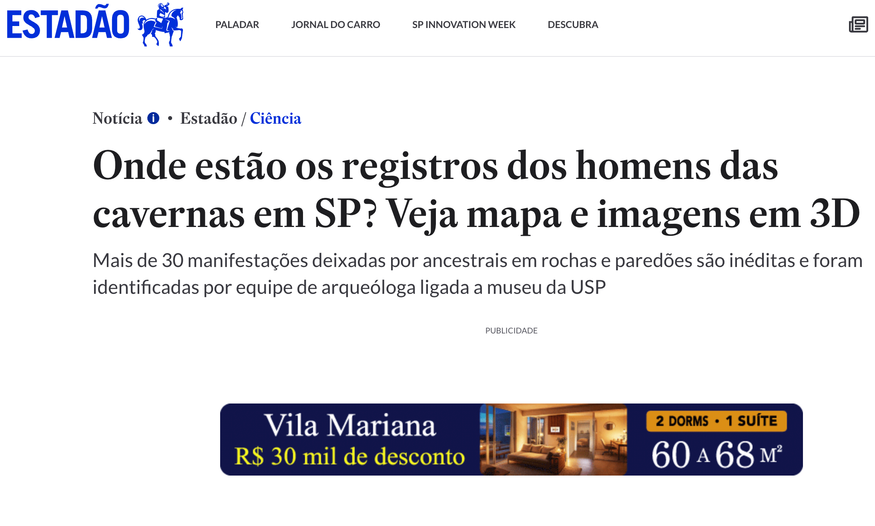 Estadão — Registros dos homens das cavernas em SP